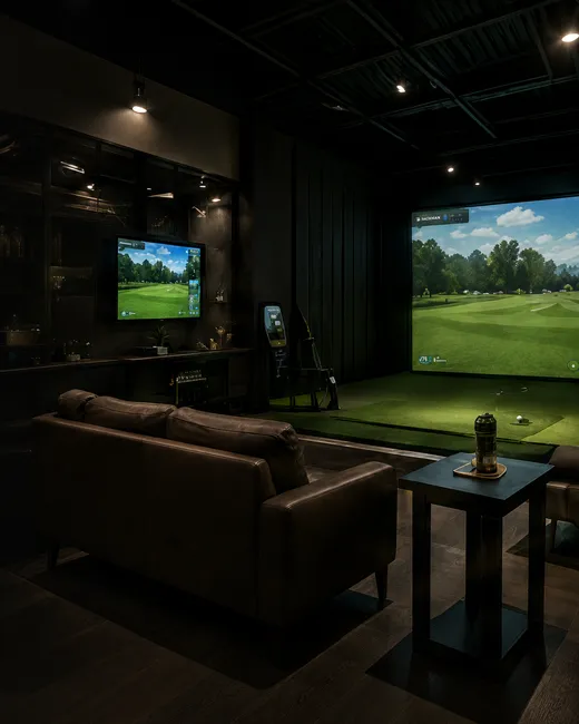 Indoor golf facility business model planning session showing membership tiers, public play options, and revenue mix strategy