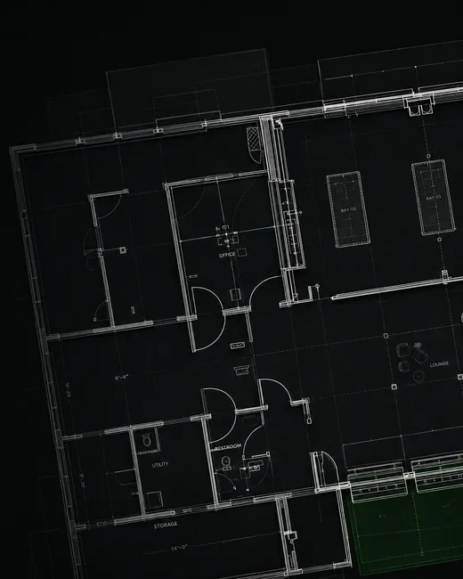 Indoor golf facility lease review and bay layout planning showing ceiling clearance, simulator bay count, and customer flow design